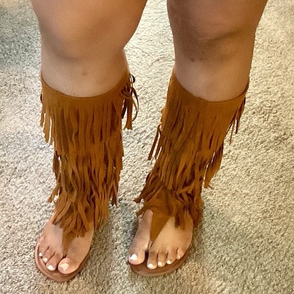 fringe moccasin sandals